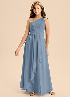 Azazie Skye Junior Abito A-Line in Chiffon Plissettato Blu Polveroso image4