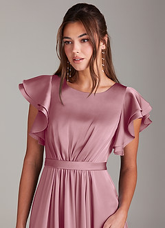 Azazie Daphne Modest Bridesmaid Dresses A-Line Ruched Stretch Satin Floor-Length Dress image5