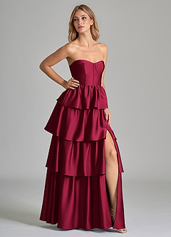 Azazie Faye Brudtärnklänningar Klänning av A-Linje i Stretch Satin Ruched Bourgogne image1
