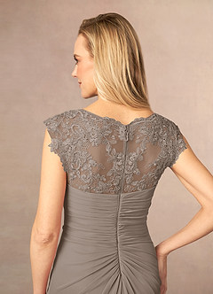Azazie Jovie Mother of the Bride Dresses Taupe A-Line Lace Dress image5