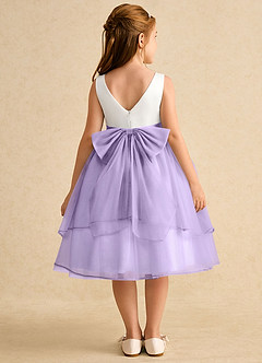 Azazie Rene Flower Girl Dresses Ivory Lilac A-Line Bow Tulle Dress image2