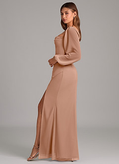 Azazie Brixley Brautjungfernkleider Meerjungfrau-Linie Langarm Chiffon Kleid Champagner Rosa image3