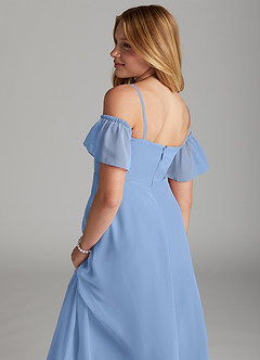 Azazie Sue Junior Jurk van Chiffon met A-Lijn Off the Shoulder Staal Blauw image6