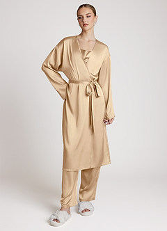 front Satin Long Sleeves 3-Piece Loungewear Set