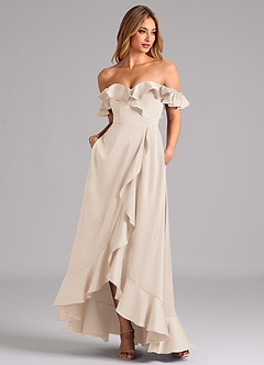 Azazie Lyra Bridesmaid Dresses White Alabaster A-Line Off the Shoulder Stretch Satin Convertible Dress image3