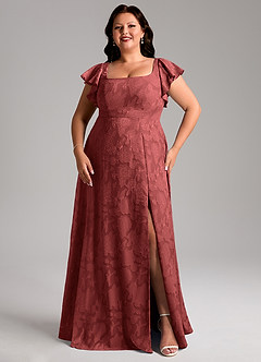 Azazie Bondi Bridesmaid Dresses Terracotta A-Line Side Slit Floral Burnout Dress image10