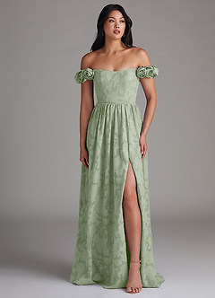 Azazie Autumn Bridesmaid Dresses Dusty Sage A-Line Off the Shoulder Floral Burnout Convertible Dress image5