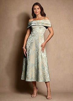 Azazie Brighton Klänningar till brudens mor Klä A-Line i Jacquard Plisserad Vintageblå image2