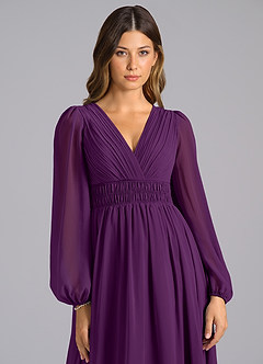 Azazie Palerma Brautjungfernkleider A-Linie Langarm Chiffon Kleid Traube image6