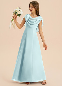 Azazie Lambie Junior Sea Glass A-Line Pleated Chiffon Dress image2