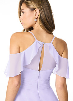 Azazie Dakota Bridesmaid Dresses Lilac A-Line V-Neck Pleated Chiffon Dress image4