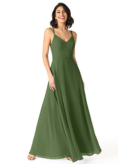 Azazie Janine Bridesmaid Dresses Olive A-Line V-Neck Chiffon Dress image1