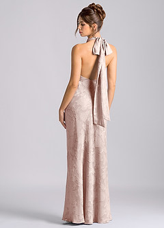 Azazie Velli Vestidos de damas de honor Vestido de Rosa Rubor de Devorado Floral de Corte Sirena con Cuello Alto image2