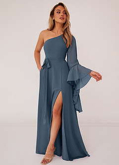 Barbie ♥ Azazie Bridesmaid Dresses Neptune A-Line Long Sleeve Chiffon Dress image3