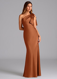 Azazie Yuanna Bridesmaid Dresses Copper Mermaid One Shoulder Stretch Satin Dress image5