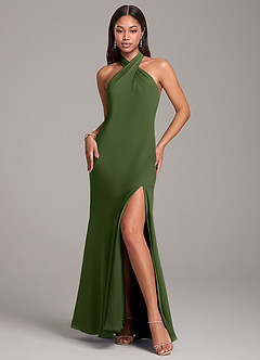 Azazie Lorena Bridesmaid Dresses Olive Mermaid Pleated Chiffon Dress image3