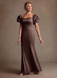 Azazie Redding Mother of the Bride Dresses Ganache Sheath Ruched Stretch Satin Dress image5