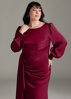 Azazie Raye Bridesmaid Dresses Burgundy Mermaid Long Sleeve Stretch Satin Dress image11