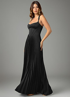 Azazie Avenelle Bridesmaid Dresses Black A-Line Corset Stretch Satin Dress image3