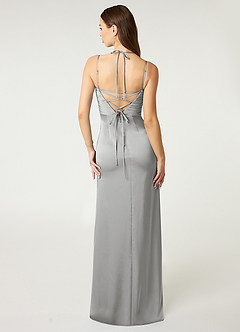 Azazie Desi Bridesmaid Dresses Silver Sheath Halter Corset Stretch Satin Dress image2
