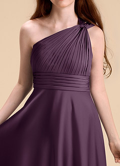 Azazie Charlize Junior Plum A-Line Pleated Stretch Satin Dress image7