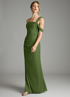 Azazie Tati 신부 들러리 드레스 쉬스 오프 더 숄더 망사 바닥 길이 드레스 image4