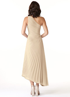 Azazie Kirra Bridesmaid Dresses Champagne A-Line One Shoulder Chiffon Dress image2