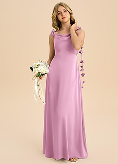 Azazie Gumdrop Junior Candy Pink Empire Pleated Stretch Satin Dress image2