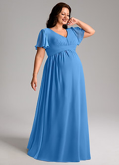 Azazie Verna Brautjungfernkleider für Schwangere A-Linie V-Hals Gerüscht Chiffon Bodenlänge Kleid image7