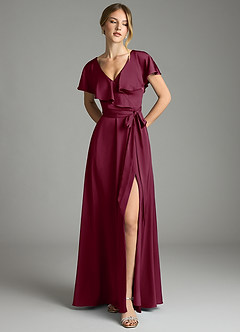 Azazie Lainey Bridesmaid Dresses Mulberry A-Line with Pockets Stretch Satin Dress image3