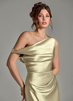 Azazie Emerson Bridesmaid Dresses Moss Green Mermaid Off the Shoulder Metallic Satin Dress image7