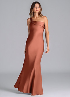 Azazie Driea 신부 들러리 드레스 인어 한쪽 어깨 스트레치 새틴 바닥 길이 드레스 image3