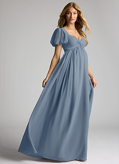 Azazie Madisynn Maternity Bridesmaid Dresses Bow Chiffon Floor-Length Dress image4