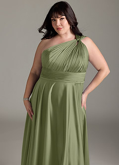 Azazie Charlize Bridesmaid Dresses Garden Sage A-Line One Shoulder Stretch Satin Dress image14