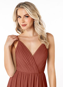 Azazie Gracie Bridesmaid Dresses Auburn A-Line Pleated Chiffon Dress image13