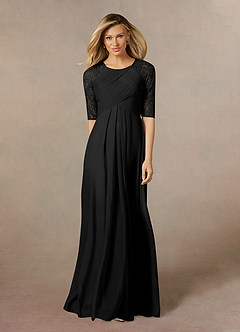 Azazie Raelyn Mother of the Bride Dresses Black A-Line Lace Mesh Dress image5