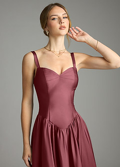 Azazie Evadina Bridesmaid Dresses Desert Rose A-Line Corset Stretch Satin Dress image5