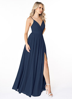 Azazie Gracie Final Sale Dark Navy A-Line Pleated Chiffon Dress image5