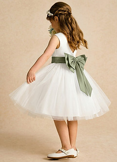 Azazie Sosie Flower Girl Dresses Ivory Pistachio A-Line Pleated Tulle Dress image4