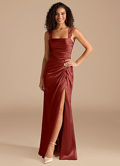 Azazie Jesaphine Bridesmaid Dresses Terracotta Sheath Bow Metallic Satin Dress image3