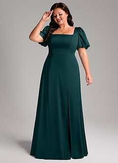 Azazie Fyona Bridesmaid Dresses Pine A-Line Pleated Stretch Satin Dress image11