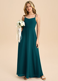 Azazie Shale Junior Pine A-Line Bow Chiffon Dress image5