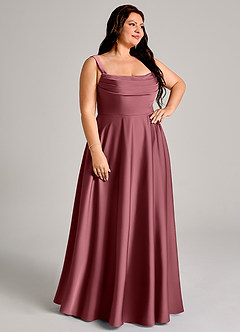 Azazie Shaude Bridesmaid Dresses Desert Rose A-Line Pleated Stretch Satin Dress image10