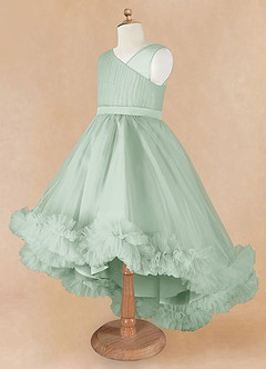 Azazie Lottie vestidos de niña de las flores Vestido de Agave de Satén de Corte En A con Hombro unilateral image7