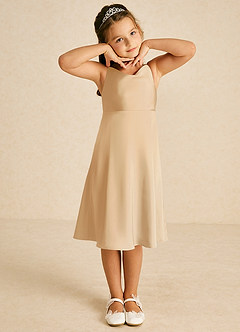 Azazie Zuzu Flower Girl Dresses Gold A-Line Spaghetti Strap Stretch Satin Dress image1