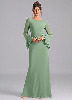 Azazie Leone Robes de demoiselle d'honneur Robe Sirène en Mousseline de soie Corset Matcha image3