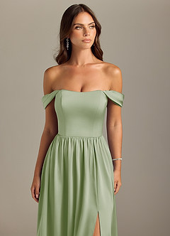 Azazie Calianna Vestidos de damas de honor Vestido de Salvia Polvorienta de Satén Elástico de Corte en A Convertible con Vestidos sin tirantes image4