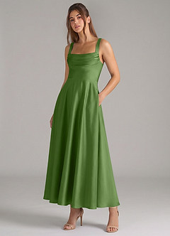 Azazie Shaude Brautjungfernkleider Eine Linie Plissee Stretch-Satin Kleid Basilikum image5