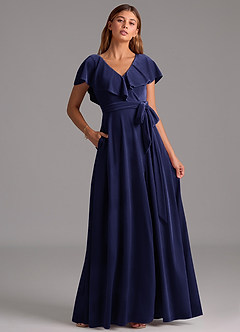 Azazie Lainey Bridesmaid Dresses Dark Navy A-Line Ruched Velvet Dress image4