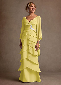 Azazie Arabinda Kleider für die Brautmutter Etui Gestreift Chiffon Kleid Kanarienvogel image4